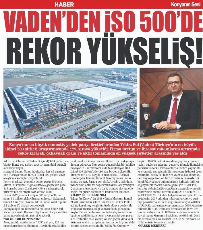 Vaden'den İSO 500'de Rekor Yükseliş!